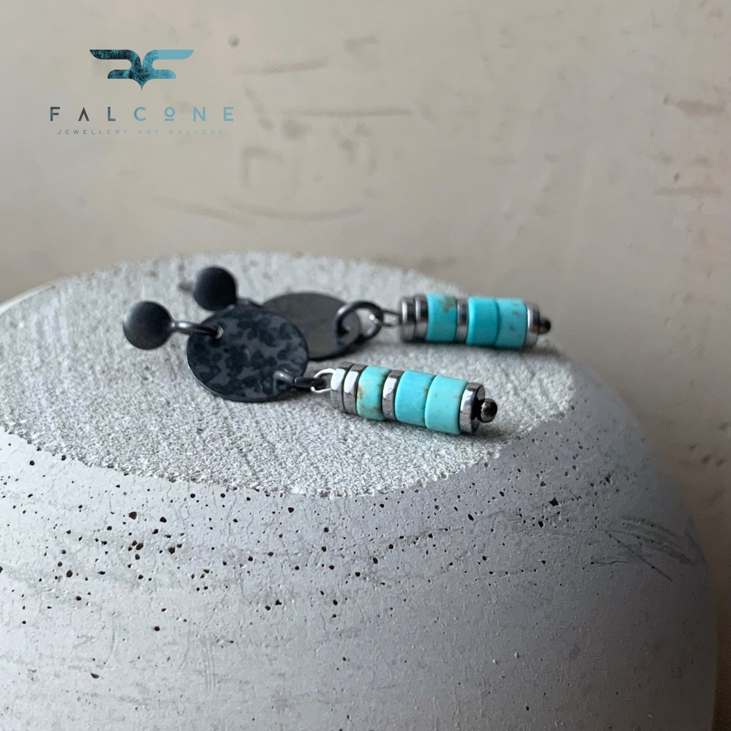 Sterling silver and hematite turquoise stud earrings 'A Slice of Heaven'