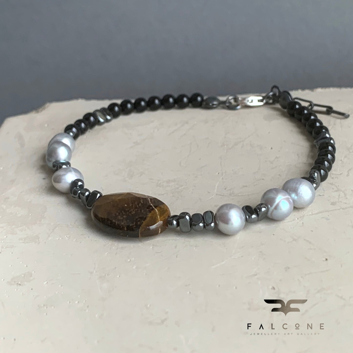 Pulsera con Gemas y Plata 'Con Ojo de Tigre'