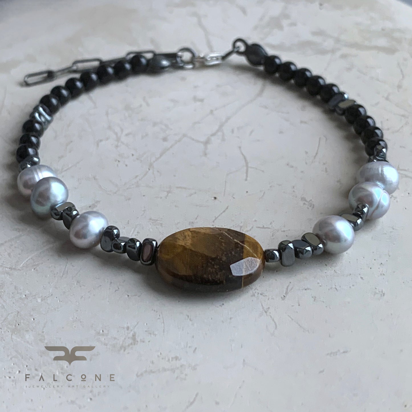Pulsera con Gemas y Plata 'Con Ojo de Tigre'