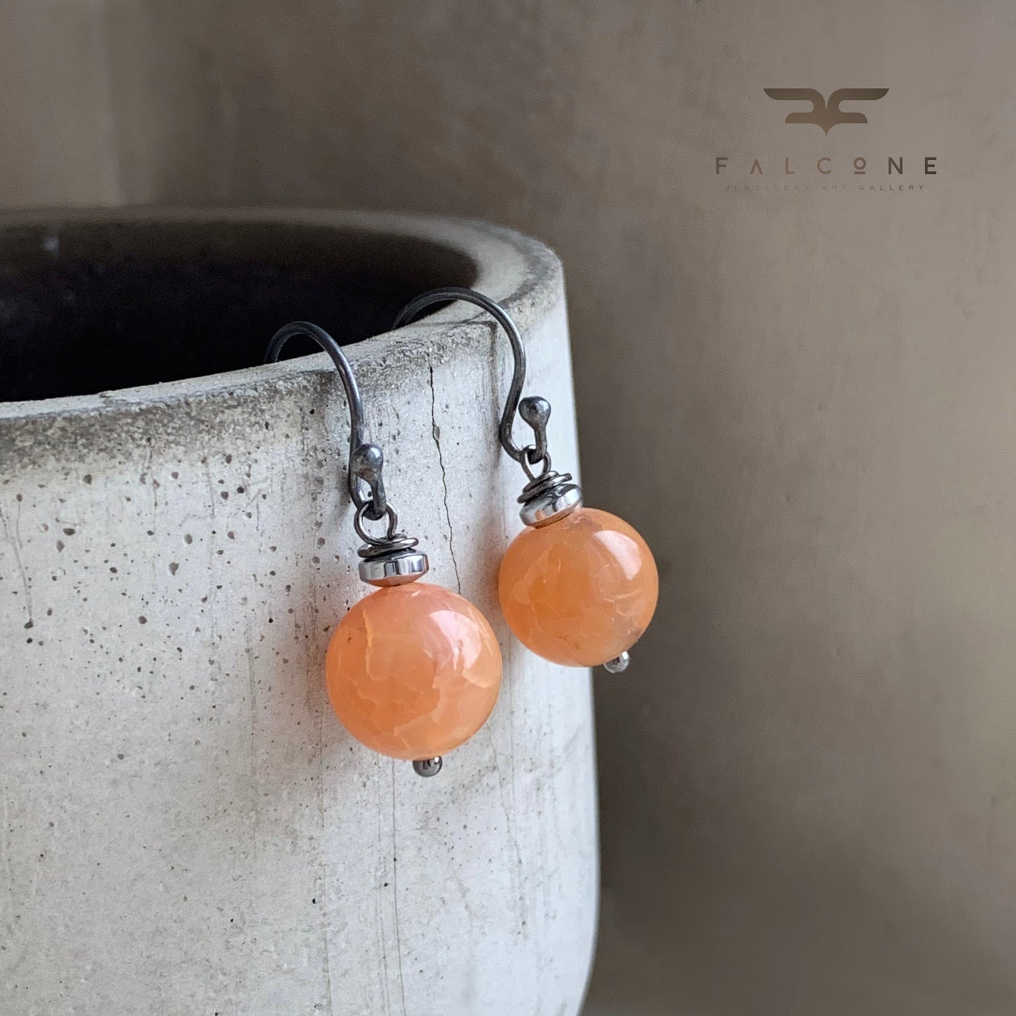 Pendientes de ágata dragón y plata de ley 'Rosa de té'