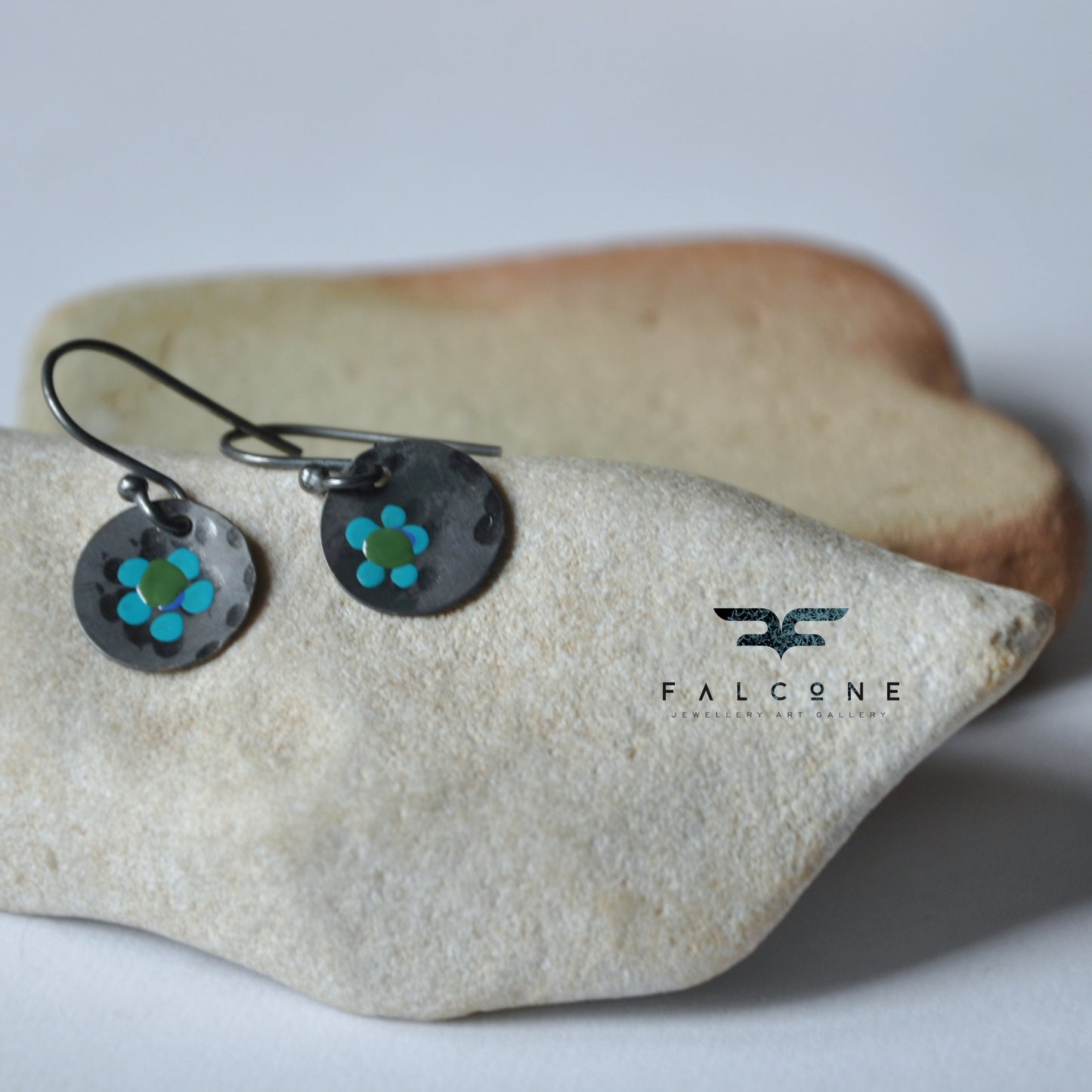 Silver earrings with hand enamel 'Mini Flowers - Forest Stories'