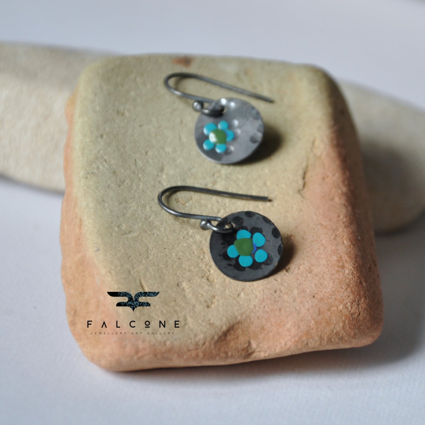 Silver earrings with hand enamel 'Mini Flowers - Forest Stories'