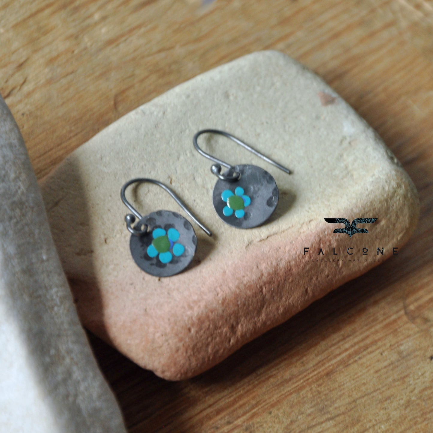 Silver earrings with hand enamel 'Mini Flowers - Forest Stories'