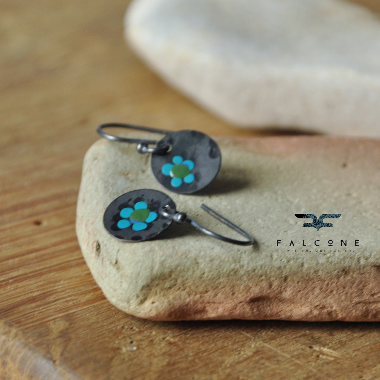 Silver earrings with hand enamel 'Mini Flowers - Forest Stories'