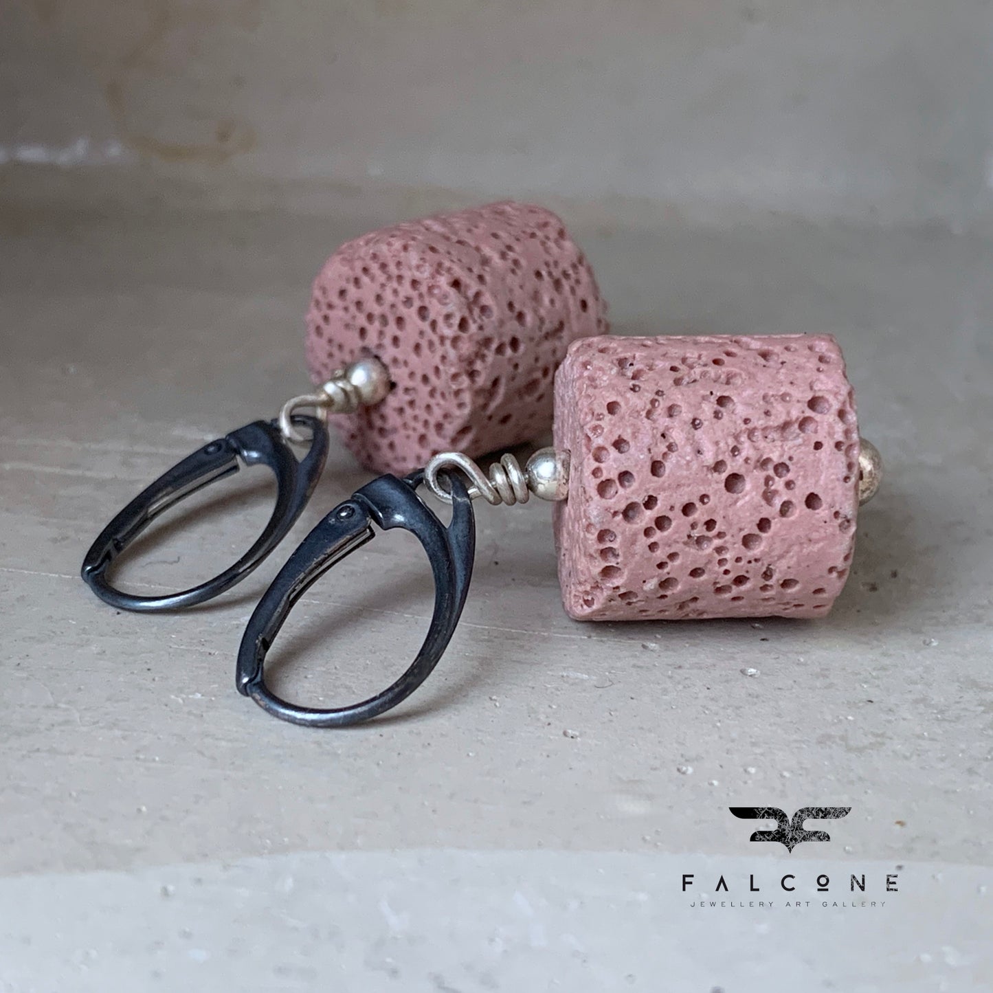 Earrings of volcanic lava and silver English earwires 'Lava'