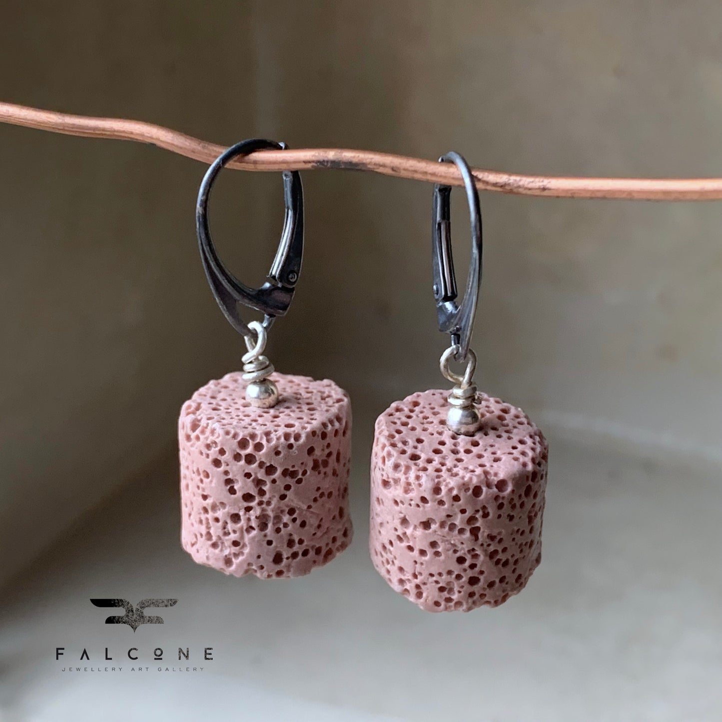Earrings of volcanic lava and silver English earwires 'Lava'