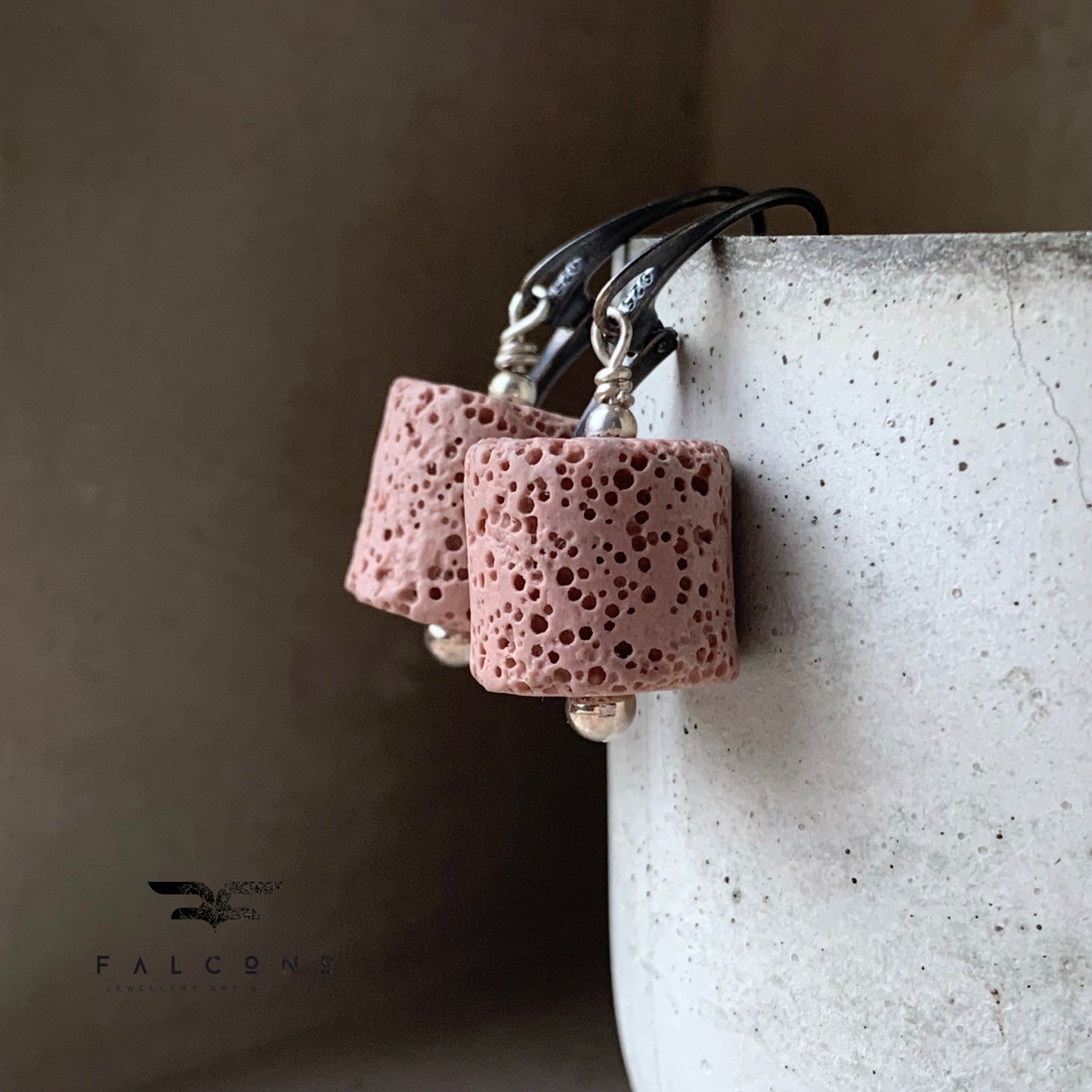 Earrings of volcanic lava and silver English earwires 'Lava'