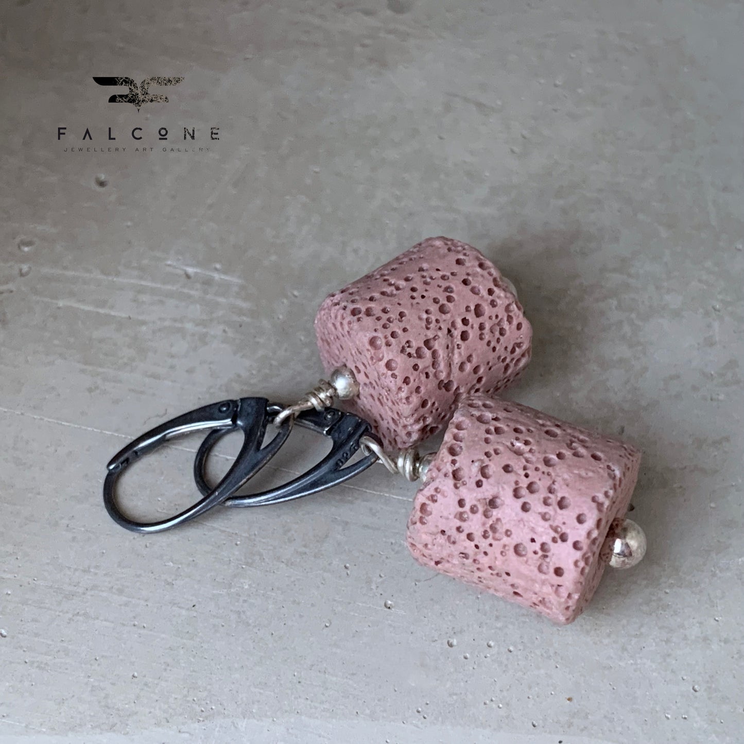 Earrings of volcanic lava and silver English earwires 'Lava'