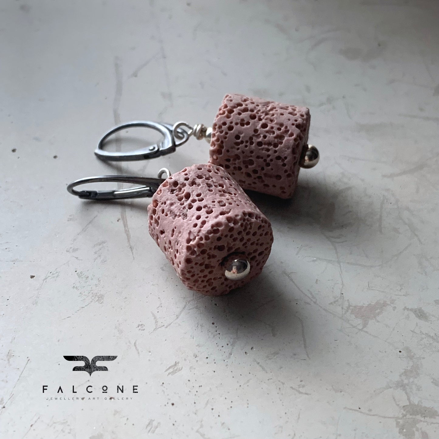 Earrings of volcanic lava and silver English earwires 'Lava'