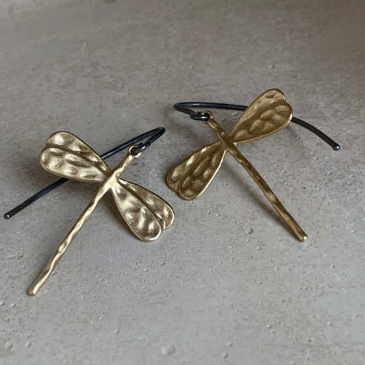 Brass and Silver Earrings 'Golden Dragonfly'