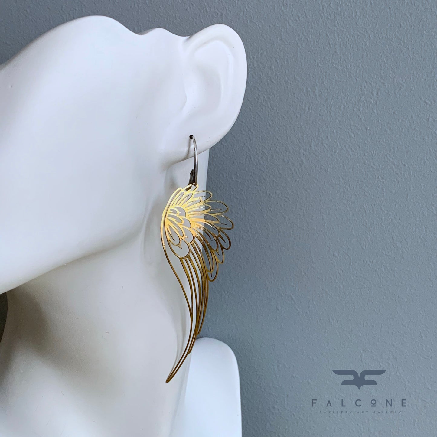 Brass and Sterling Silver Earrings 'Long Light Wings'