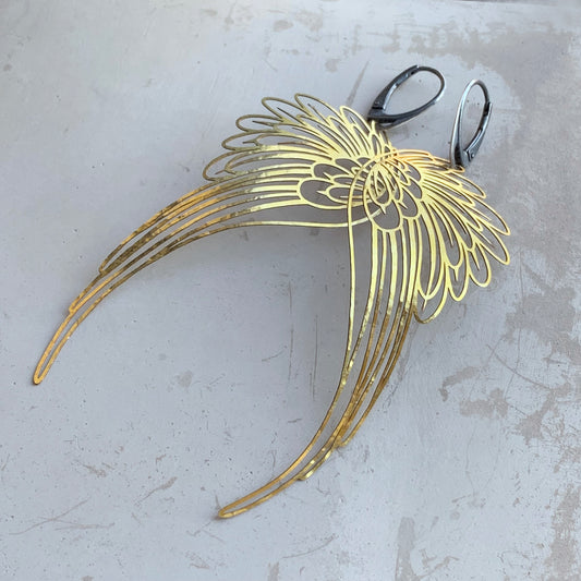 Brass and Sterling Silver Earrings 'Long Light Wings'