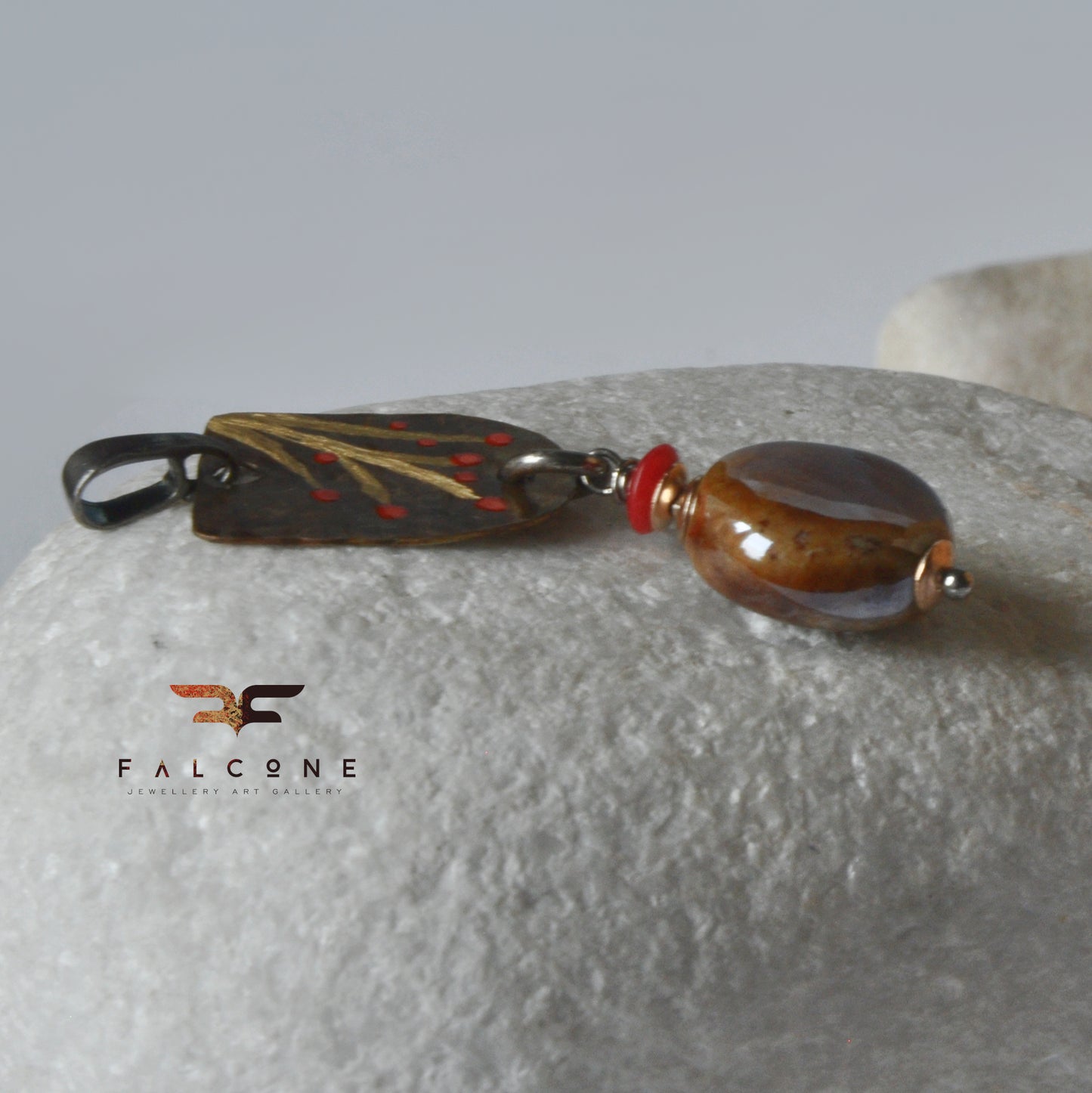 Enameled and engraved pendant made of silver and brass 'Autumn Rowans'