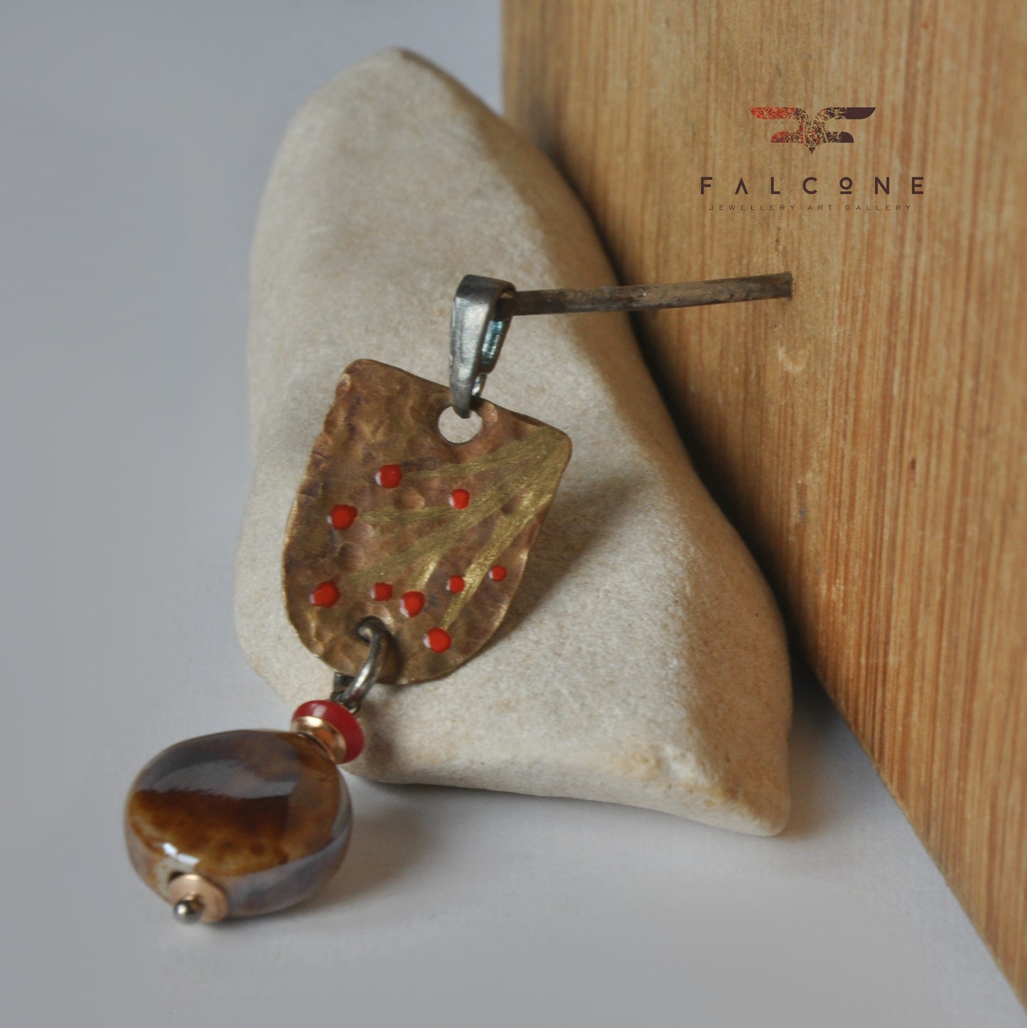 Enameled and engraved pendant made of silver and brass 'Autumn Rowans'