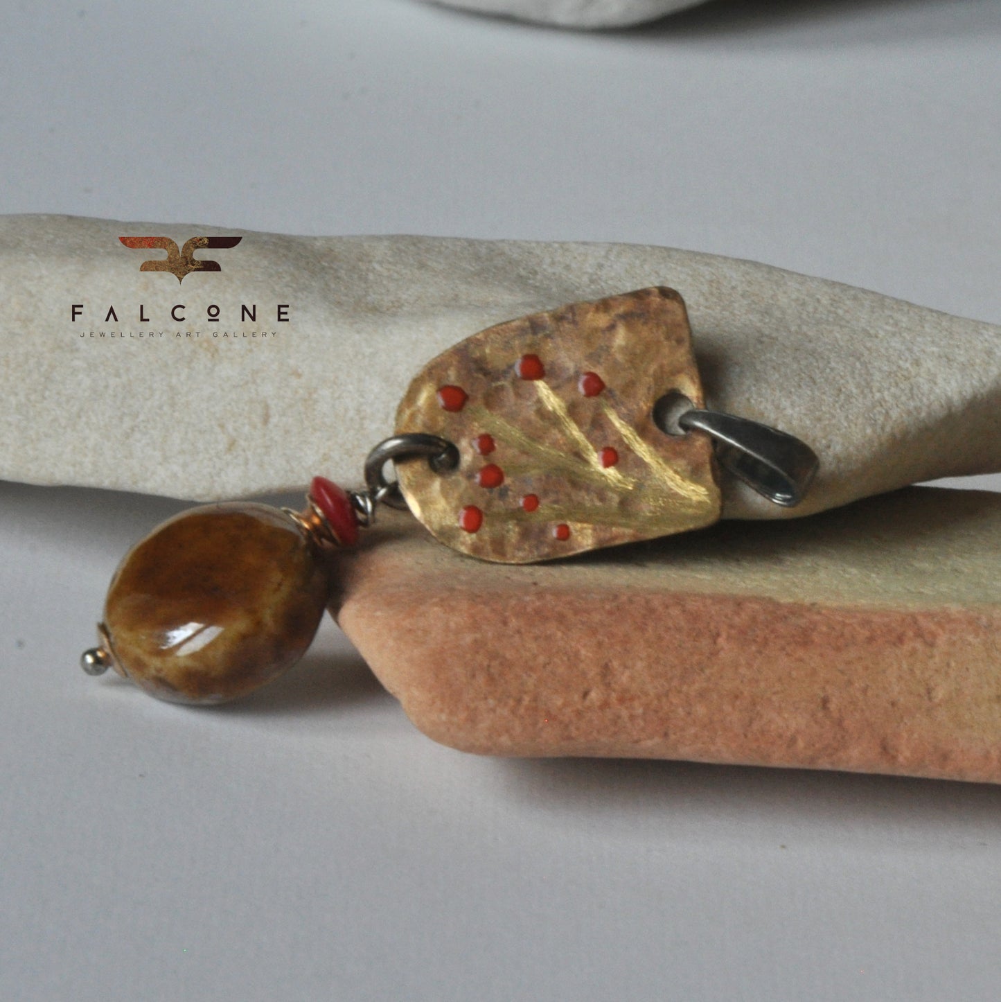 Enameled and engraved pendant made of silver and brass 'Autumn Rowans'