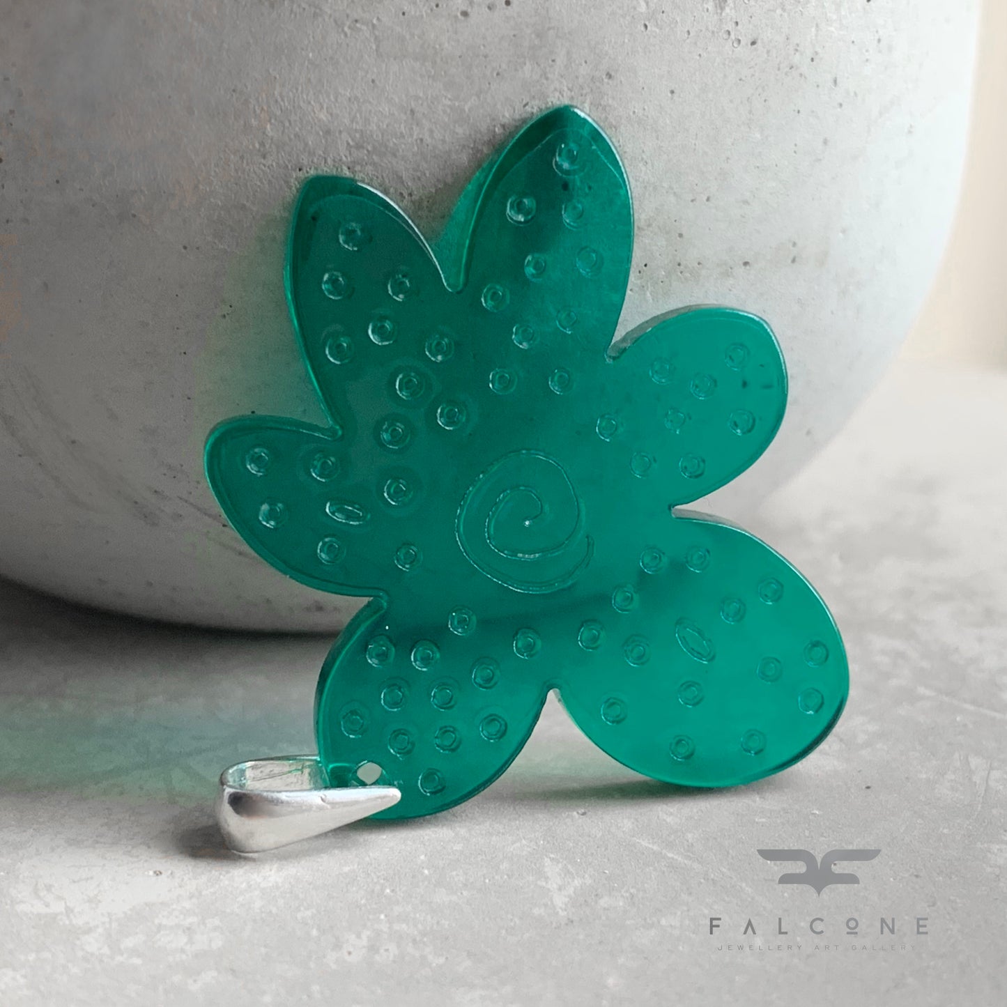 Resin and Sterling Silver Pendant 'Flower - Green Joy'