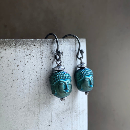 Carved Hematite and Sterling Silver Earrings 'Zen'