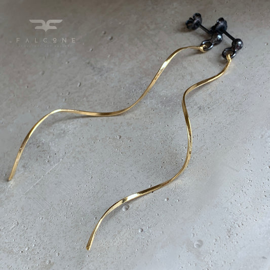 Gold-Plated Brass and Sterling Silver Stud Earrings 'Golden Waves'