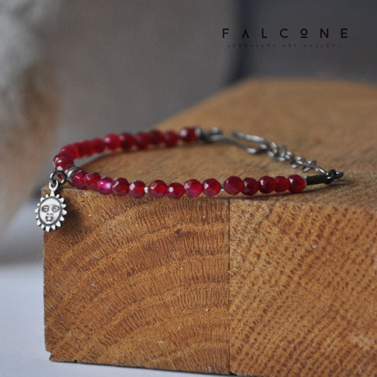 Adjustable bracelet - made with Brazilian agates & tiny silver pendant 'The Sun'