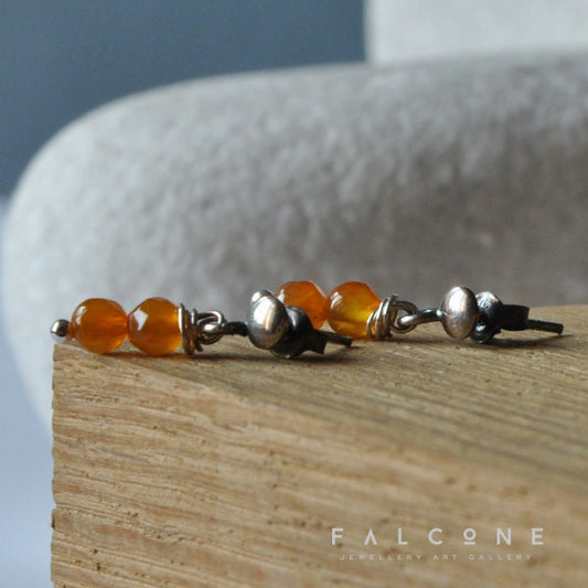 Artisan stud earrings made of sterling silver and agate beads 'Honey Drops'