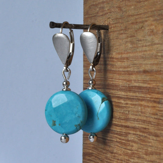 Silver earrings with howlite pastilles in the blue - turquoise color 'Blue Pastilles'