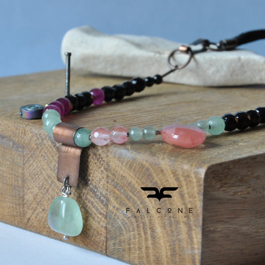Handmade necklace with gemstones and copper pendant 'With Black Velvet'