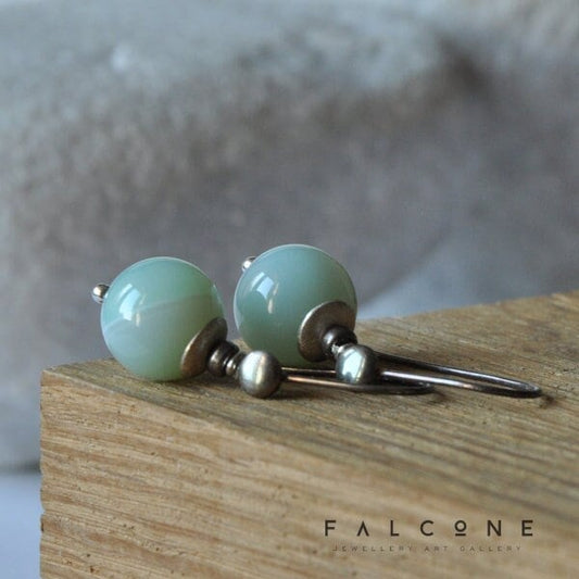 Silver earrings with agate balls 'Cream Pastels'