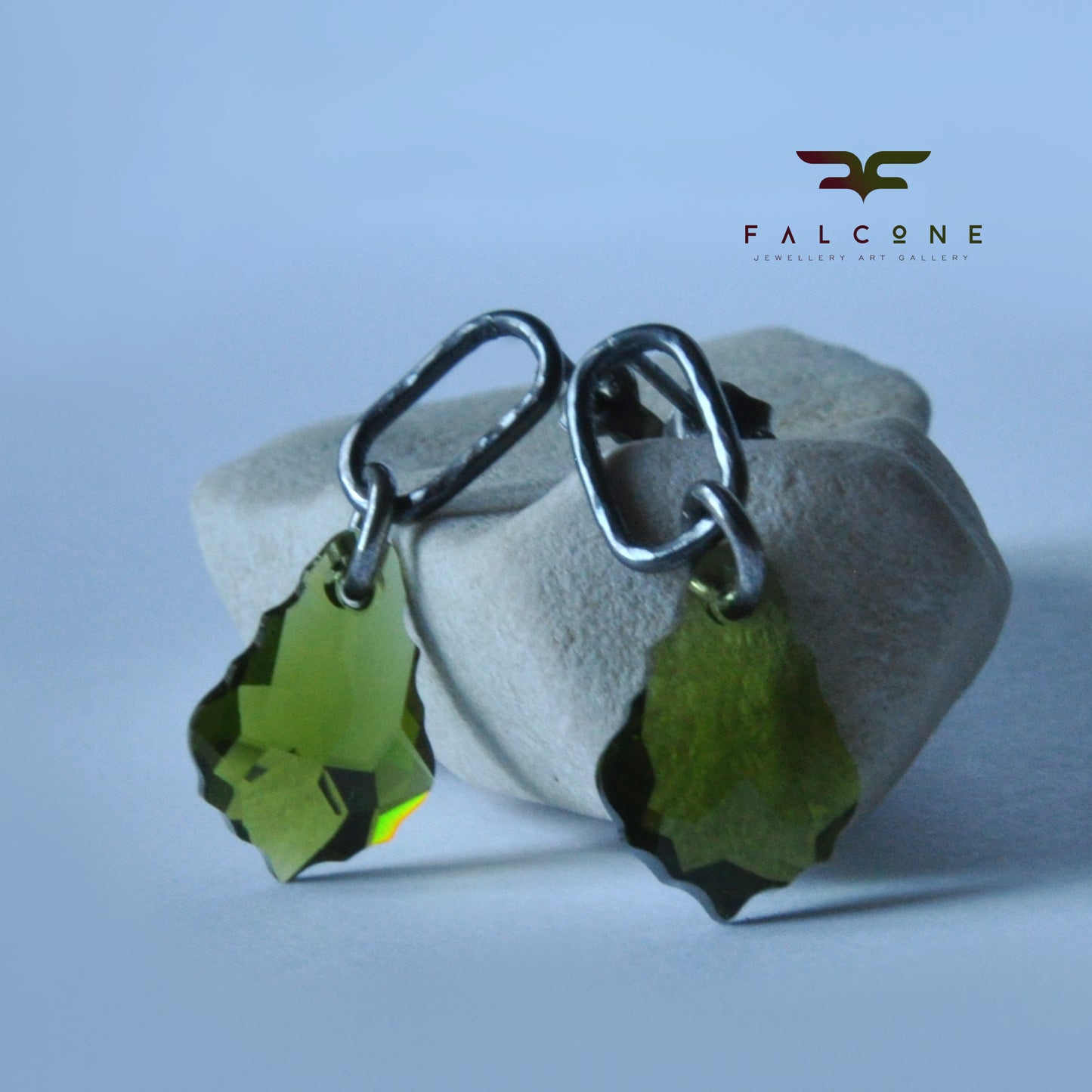 Silver stud earrings with Swarovski crystals in the color of olive green 'Forest Elves'