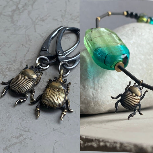 Golden Scarab - Brass & Silver Jewellery Set with Venetian Glass