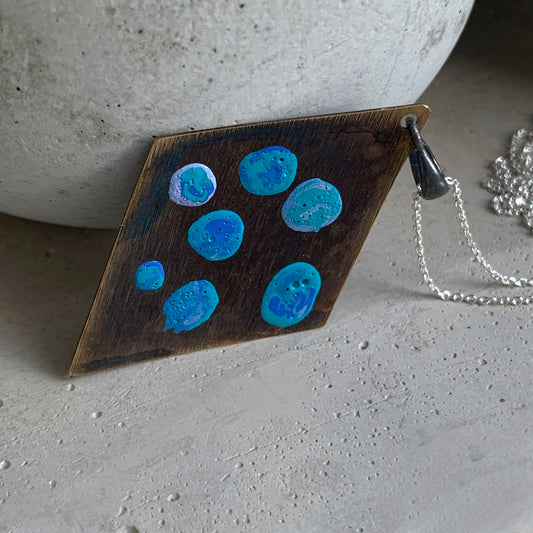 Brass and Silver Geometric Necklace 'Blue Dots'