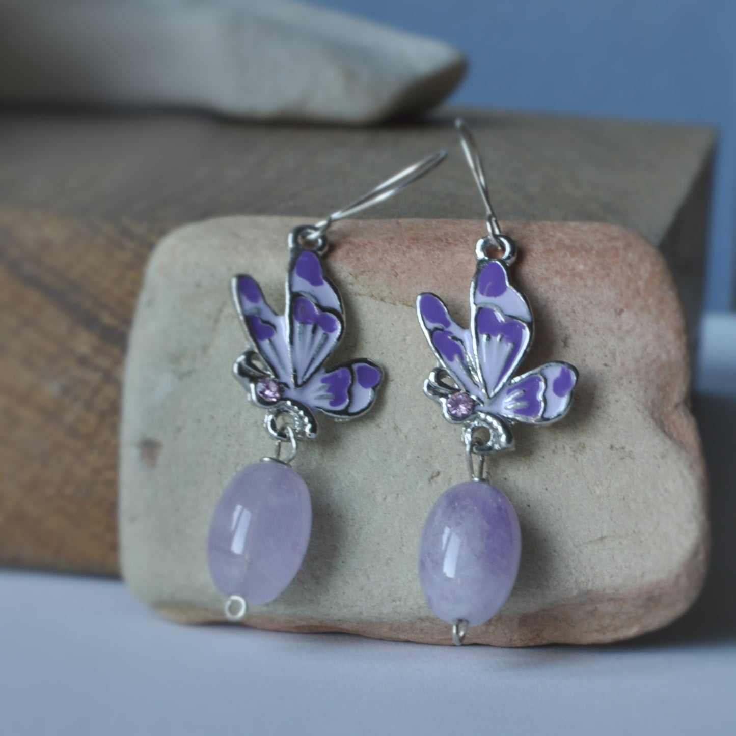 Pendientes de plata con amatistas y mariposas esmaltadas 'Pastel Amethysts'