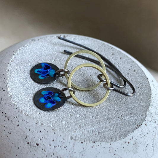 Earrings made of brass and silver 'Field Flowers - Sapphire Turquoise in Gold'