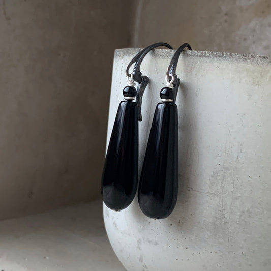Earrings with onyx and silver earwires 'Black Elegance'