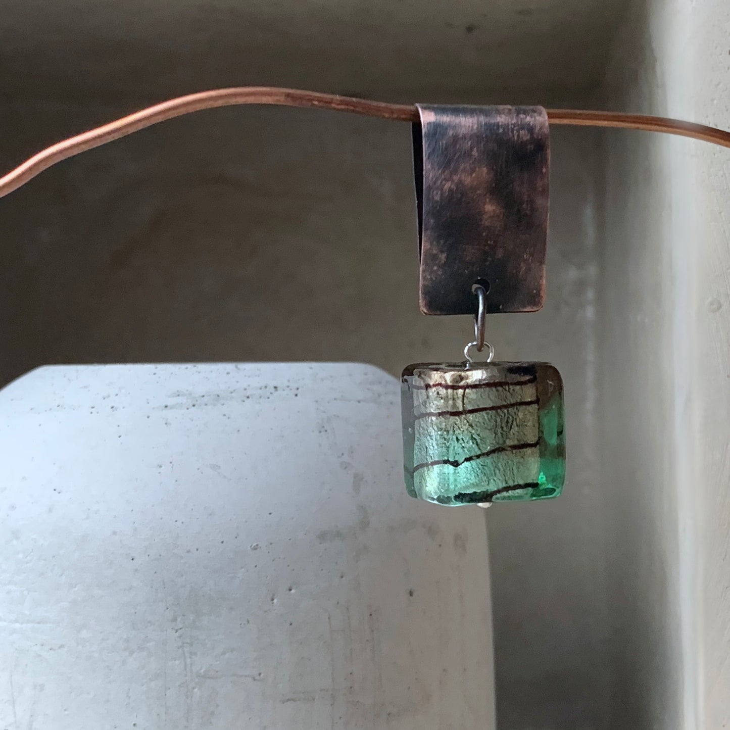 Venetian glass pendant framed in silver and copper 'Cube'