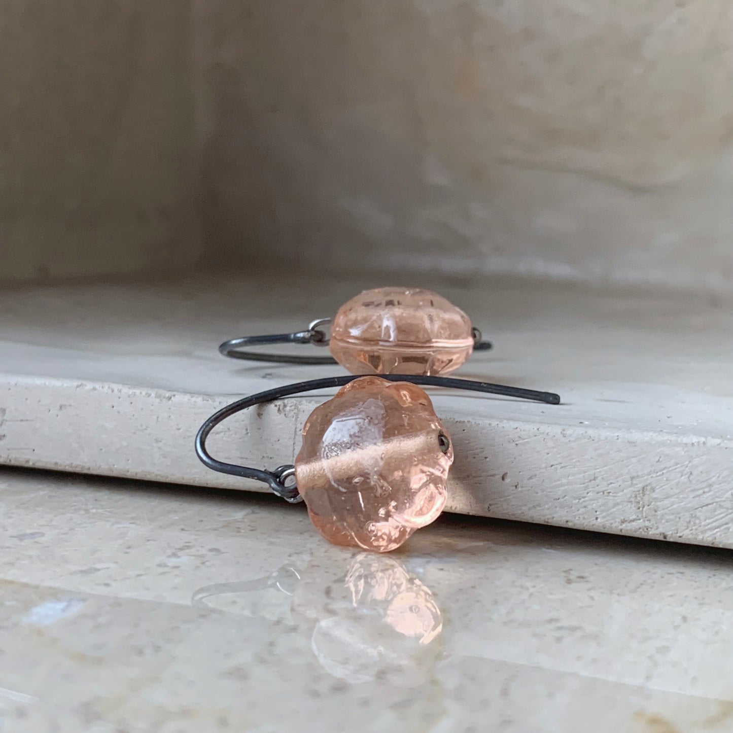 Fine glass earrings with open silver earwires 'Powder Pink'