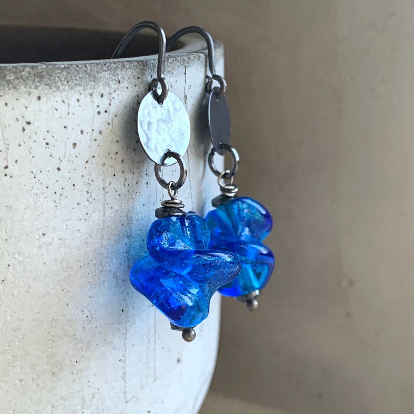 Pendientes de cristal y plata 'Azul Profundo'