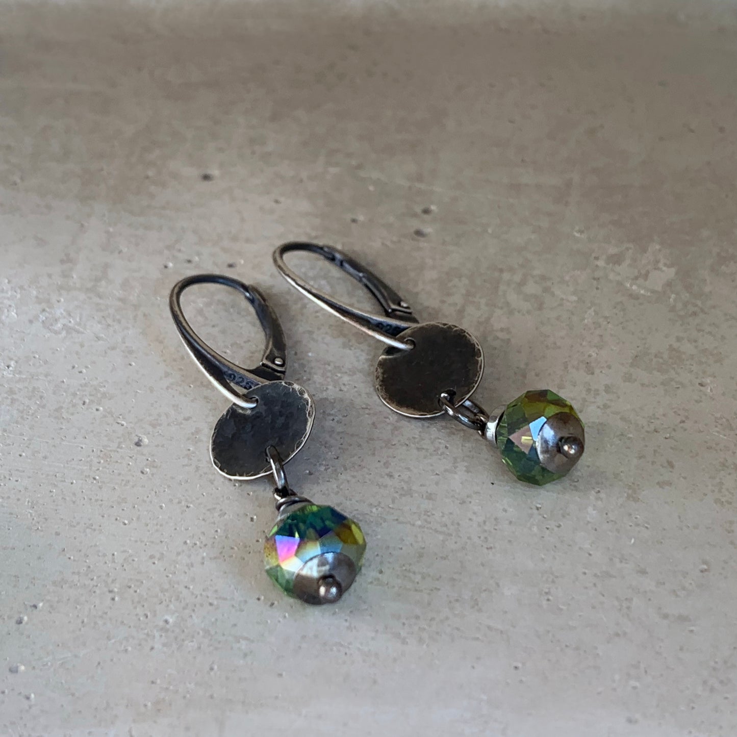 Silver and glass earrings 'Green Lanterns'