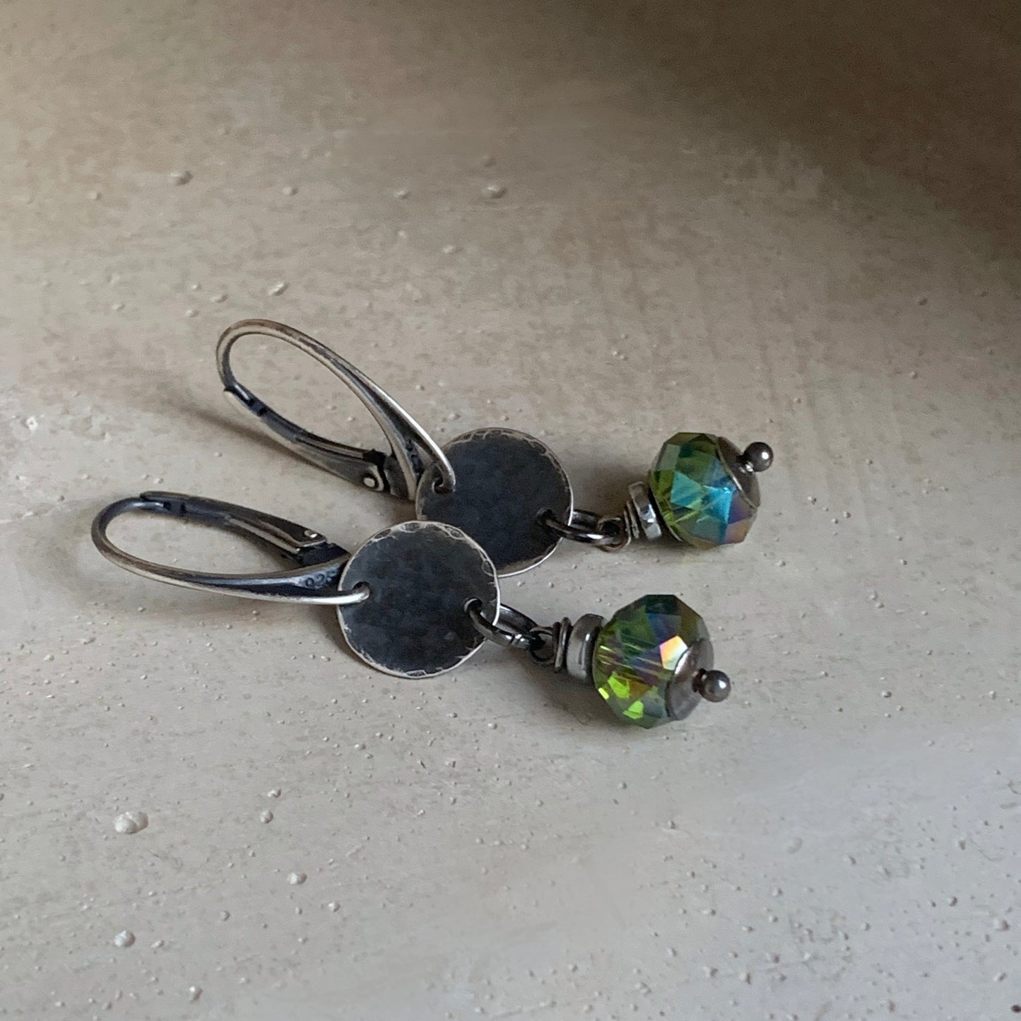 Silver and glass earrings 'Green Lanterns'