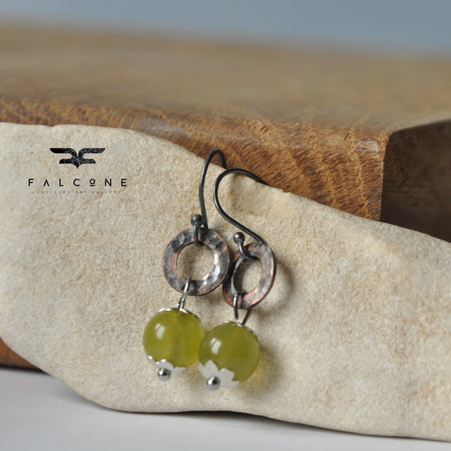 Silver earrings with jade and copper 'Green Apples'