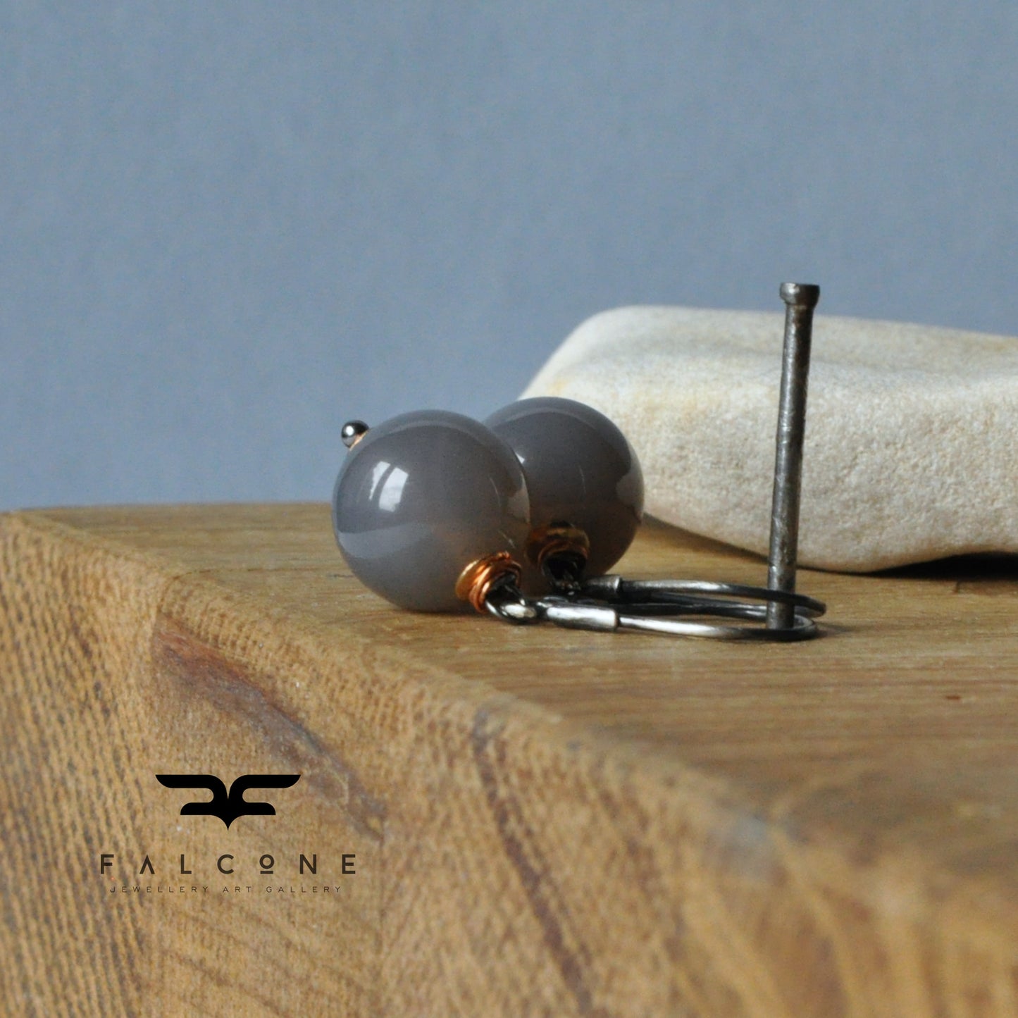 Pendientes de bolas de ágata y plata 'Agate Grey'