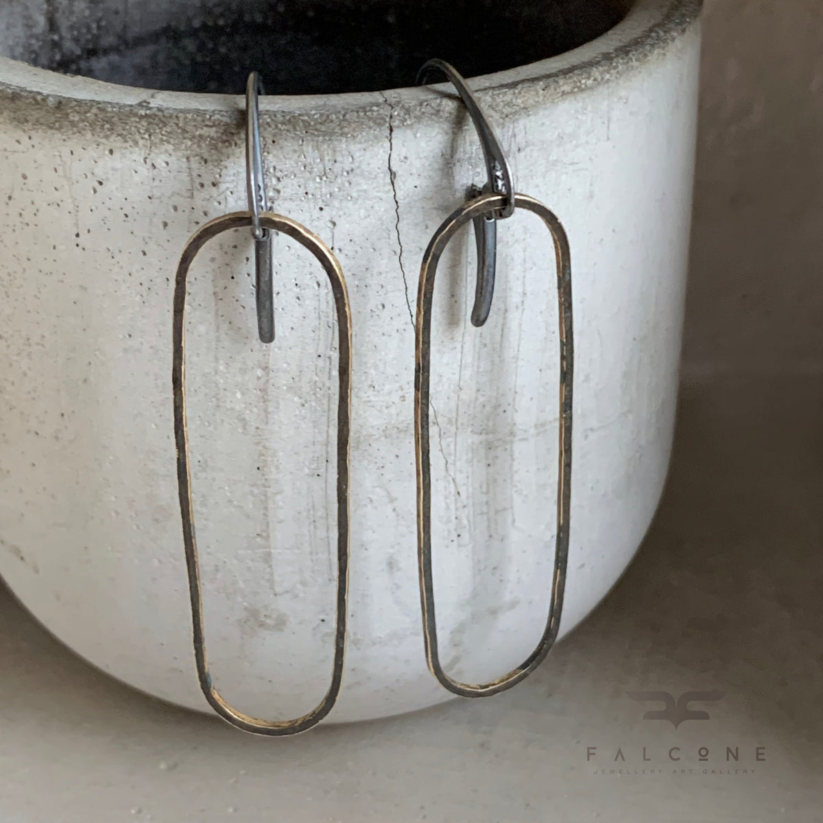 Brass and Sterling Silver Earrings ‘Circle Deconstruction - Dark’