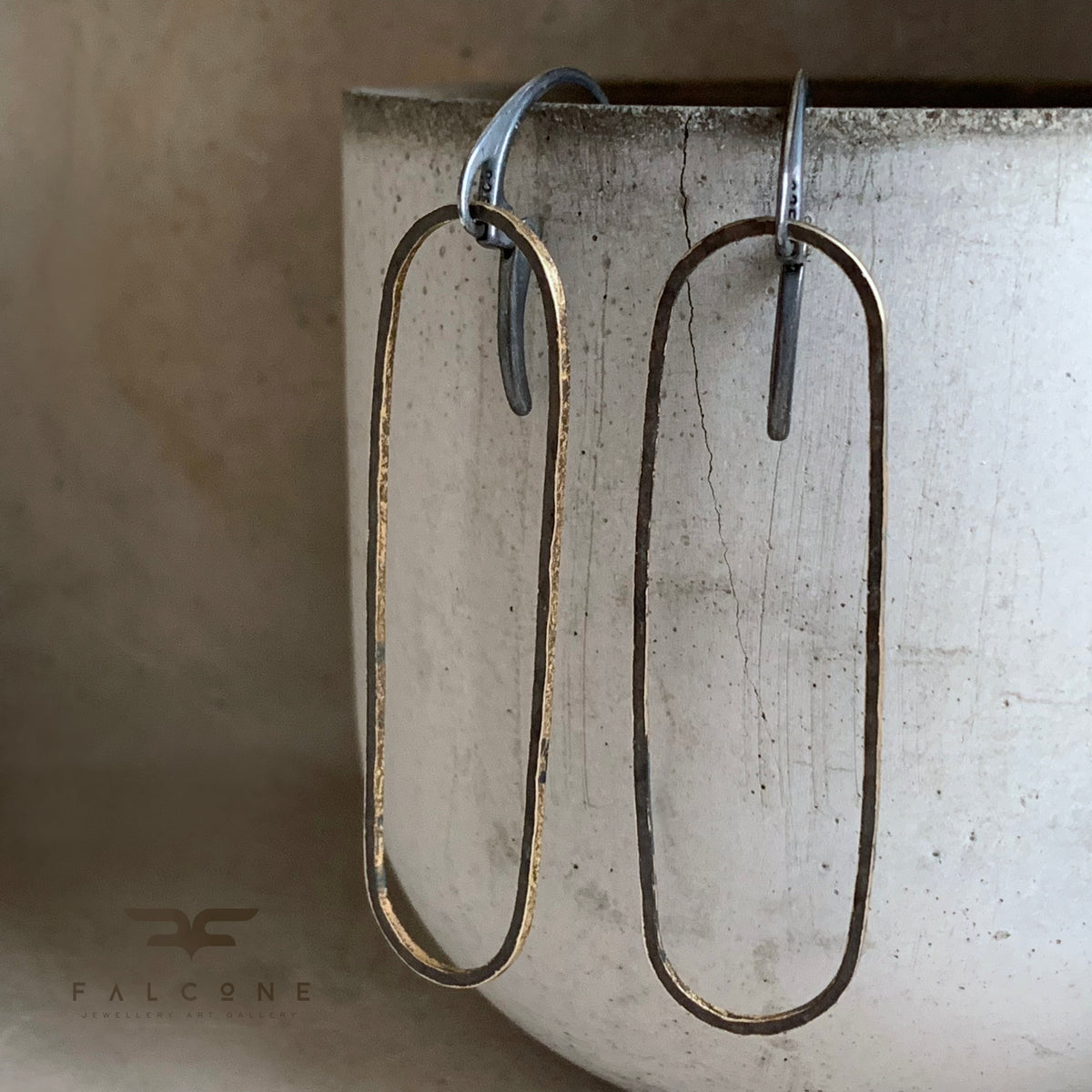 Brass and Sterling Silver Earrings ‘Circle Deconstruction - Dark’