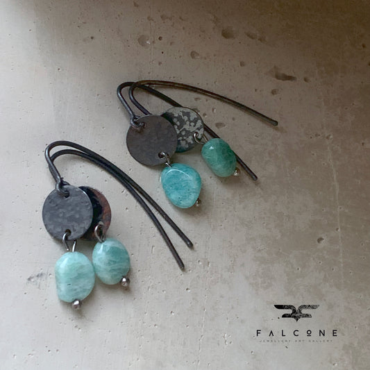 Earrings made of silver and irregular amazonite stones 'With Amazonite Nuggets'