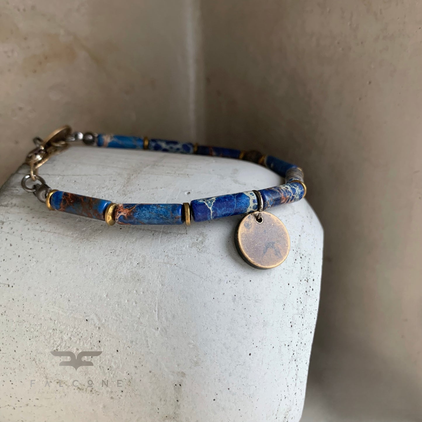 Adjustable Bracelet with Gemstones and Brass 'Blue Jeans Jasper'