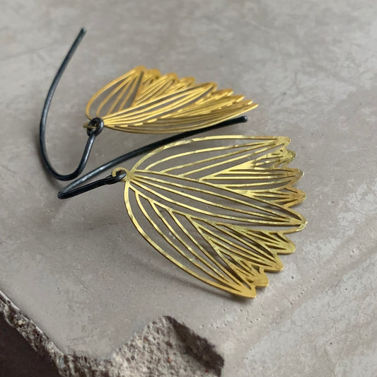 Brass and Silver Earrings 'Subtle Flower Bells'