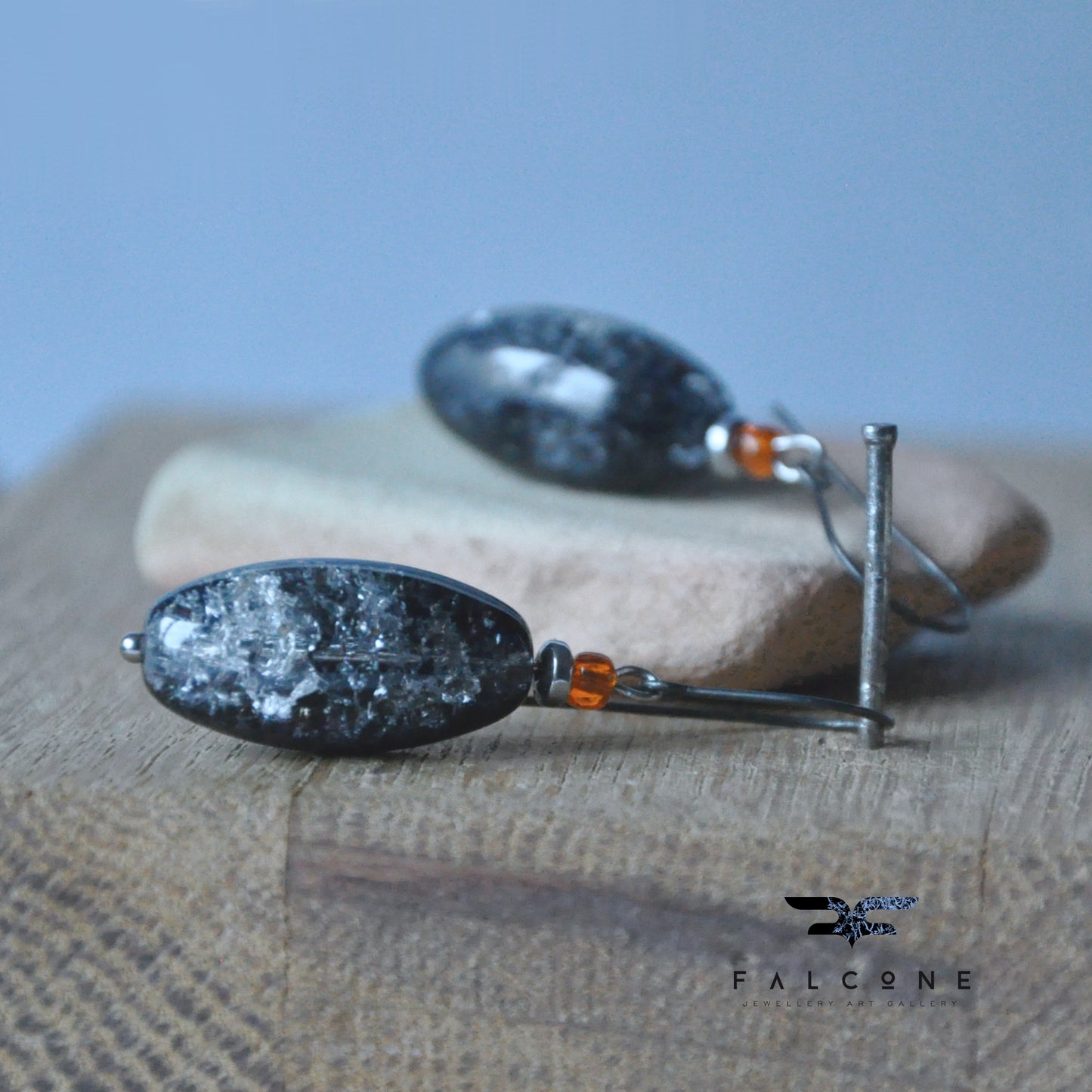 Earrings with acrylic olives and silver 'Iceland'