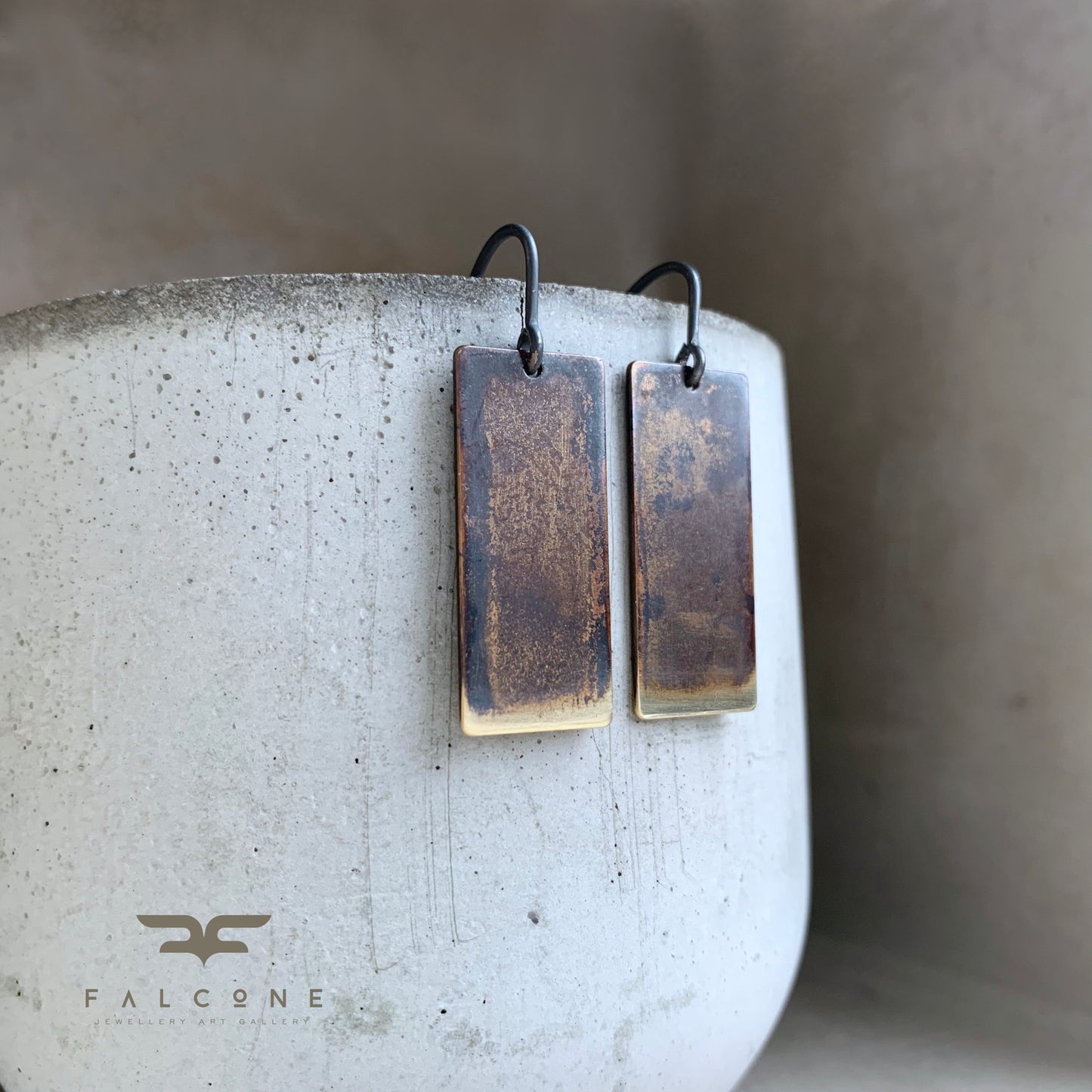 Brass and Silver Earrings 'Geometric with a Golden Sheen'