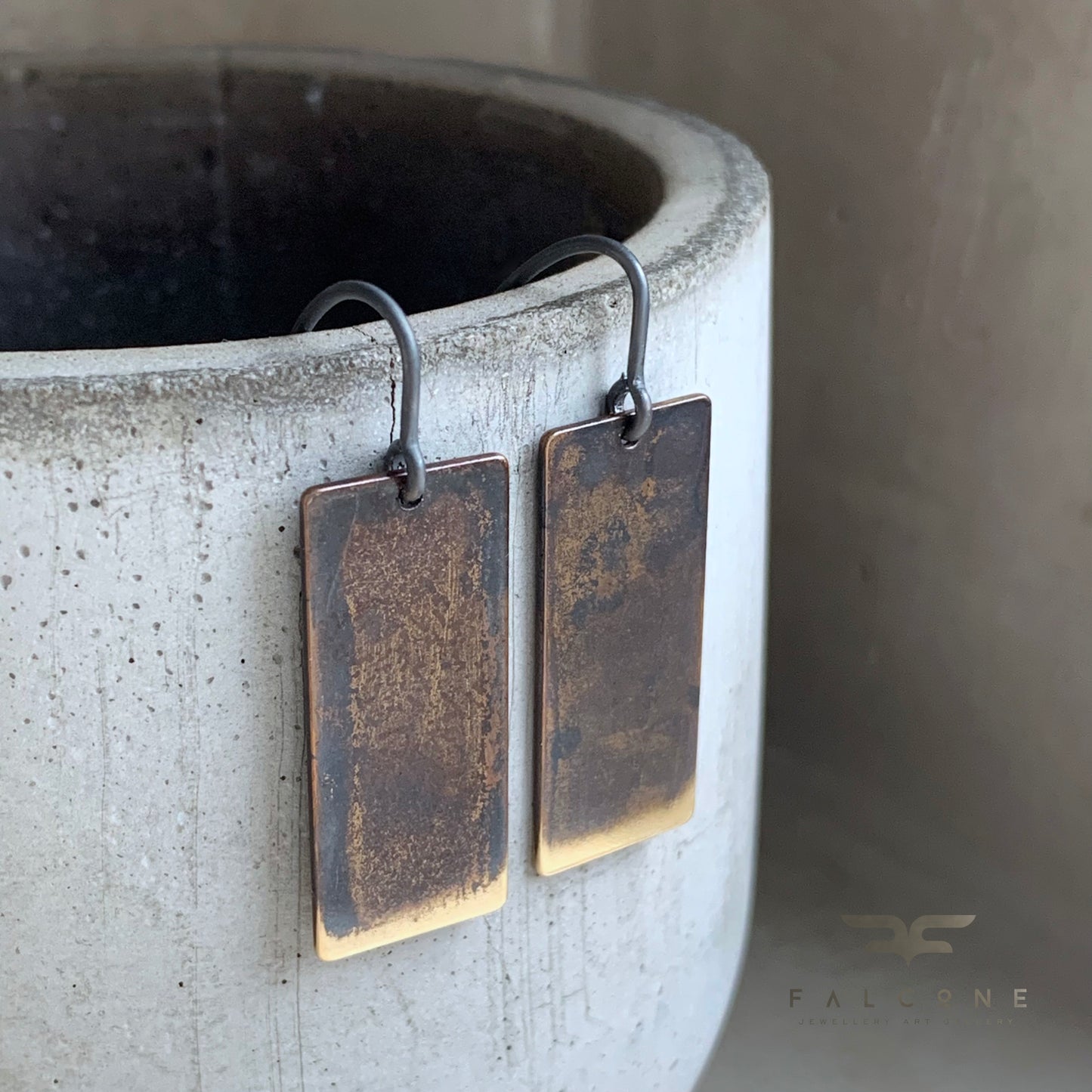 Brass and Silver Earrings 'Geometric with a Golden Sheen'