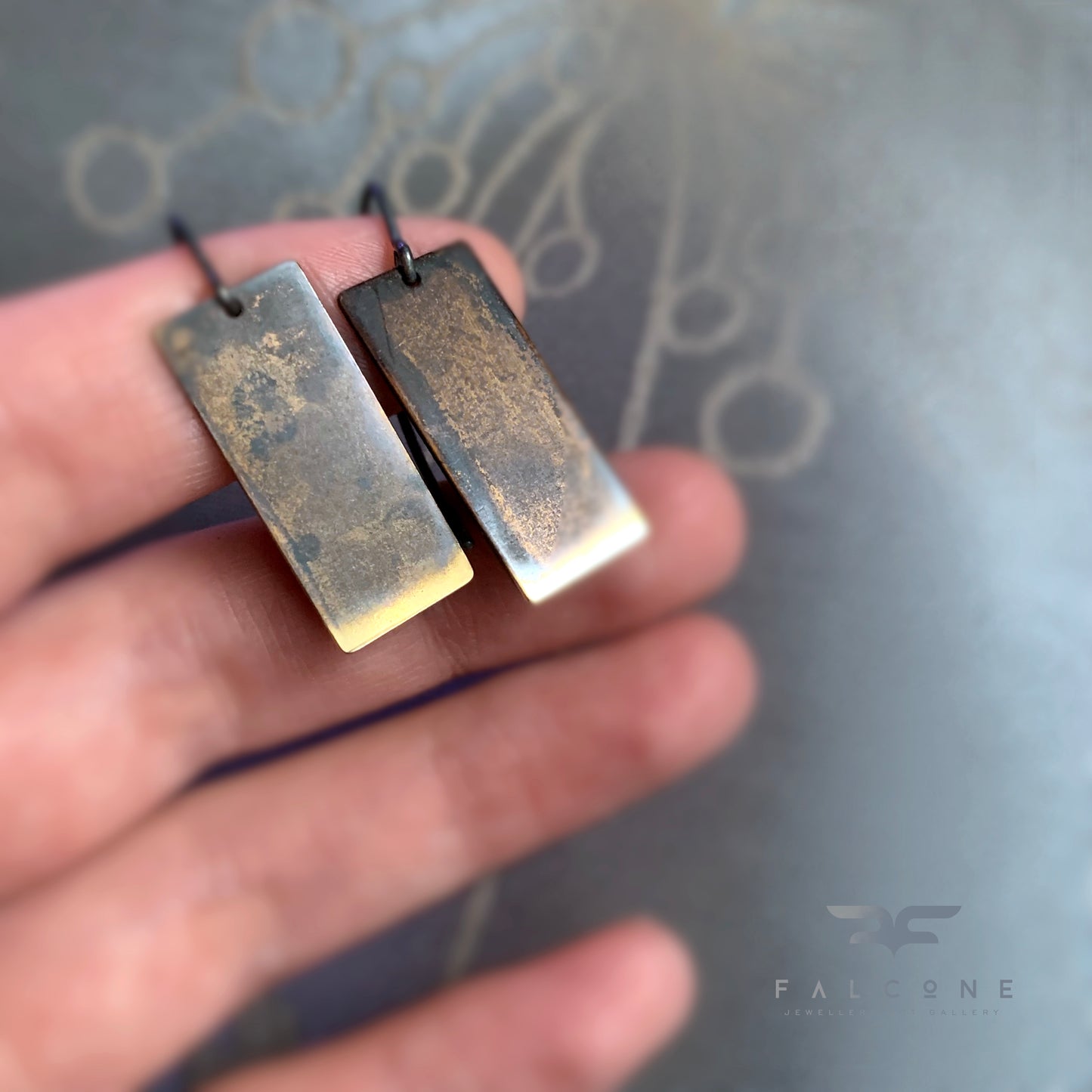 Brass and Silver Earrings 'Geometric with a Golden Sheen'