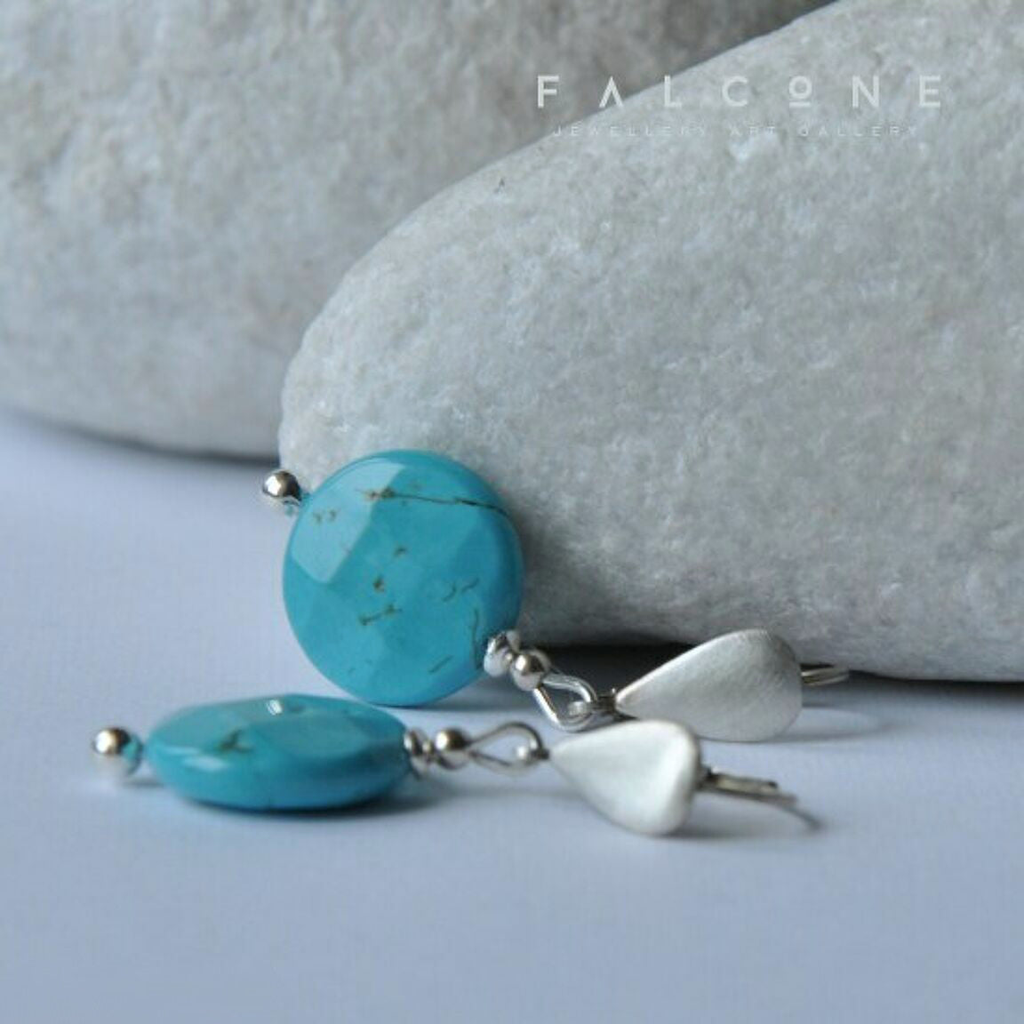 Silver earrings with howlite pastilles in the blue - turquoise color 'Blue Pastilles'